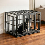 Pawaboo 38 Inch Heavy Duty Dog Crate, Indestructible and Escape Proof Dog Cage with Rustproof Coating, 0.5 Inch Iron Tube Thickened Dogs Kennel for High Anxiety Dogs, Lockable Door & Removable Tray