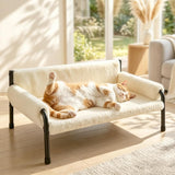Pawaboo Elevated Cat Couch Bed for Indoor Cats, Sturdy Metal Frame Cat Bed Furniture with Removable Washable Cover, Reclined Backrest, Fluffy Raised Pet Sofa Kitten Hammock Chair for Home, Beige