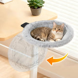 Pawaboo Cat Desk Bed, Sunken Cats Hammock with Steel Clamp Hold up to 40lbs, One-click Foldable Cat Side Table Beds with Soft Plush, Reversible & Washable Hanging Cats Bed for Game Office Home Desktop