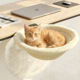 Pawaboo Cat Desk Bed, One-Click Foldable Sunken Cats Hammock up to 40lbs | Cat Side Table Beds with Soft Plush, Washable & Reversible Hanging Cats Bed with Steel Clamp for Office Home Game Desktop