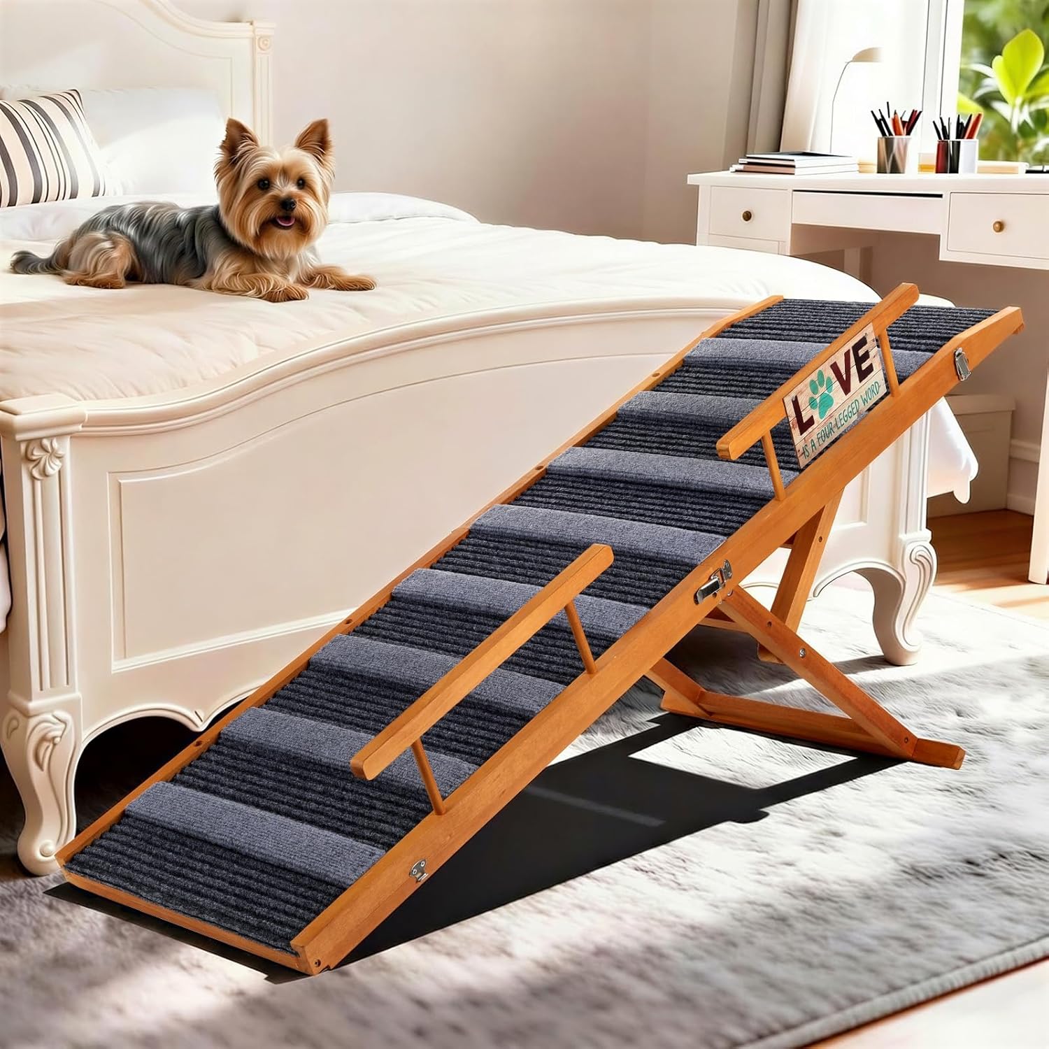 Pawaboo Dog Ramp for Small Dog, 57'' Foldable Dog Ramp for Bed, 5 Adju