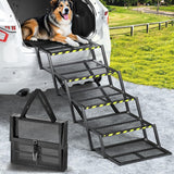 Extra Wide Dog Stairs for Car, Foldable Dog Ramps for Car with Non Slip Surface & Reflective Tape, Heavy Duty Dogs Steps for Cars, SUV, Truck, 300lbs Capacity, 14"-35" Adjustable Height