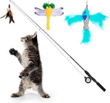 Pawaboo Cat Feather Toys, 4 Pack Interactive Cat feather Teaser Wand Toys, Retractable Fishing Pole Wand Catcher Exerciser with Refill Fish, Dragonfly Worm with Bells, Fun Cat Kitten Kitty Playing Toy