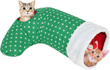Pawaboo Cat Tunnel Christmas Sock with Bell Balls, Upgraded 2 Way Cat Tunnel Interactive Toy for Christmas, Pet Xmas Stocking with Crinkle Paper & Strong Spring-steel Frame for Cats Kitten Kitty,Green