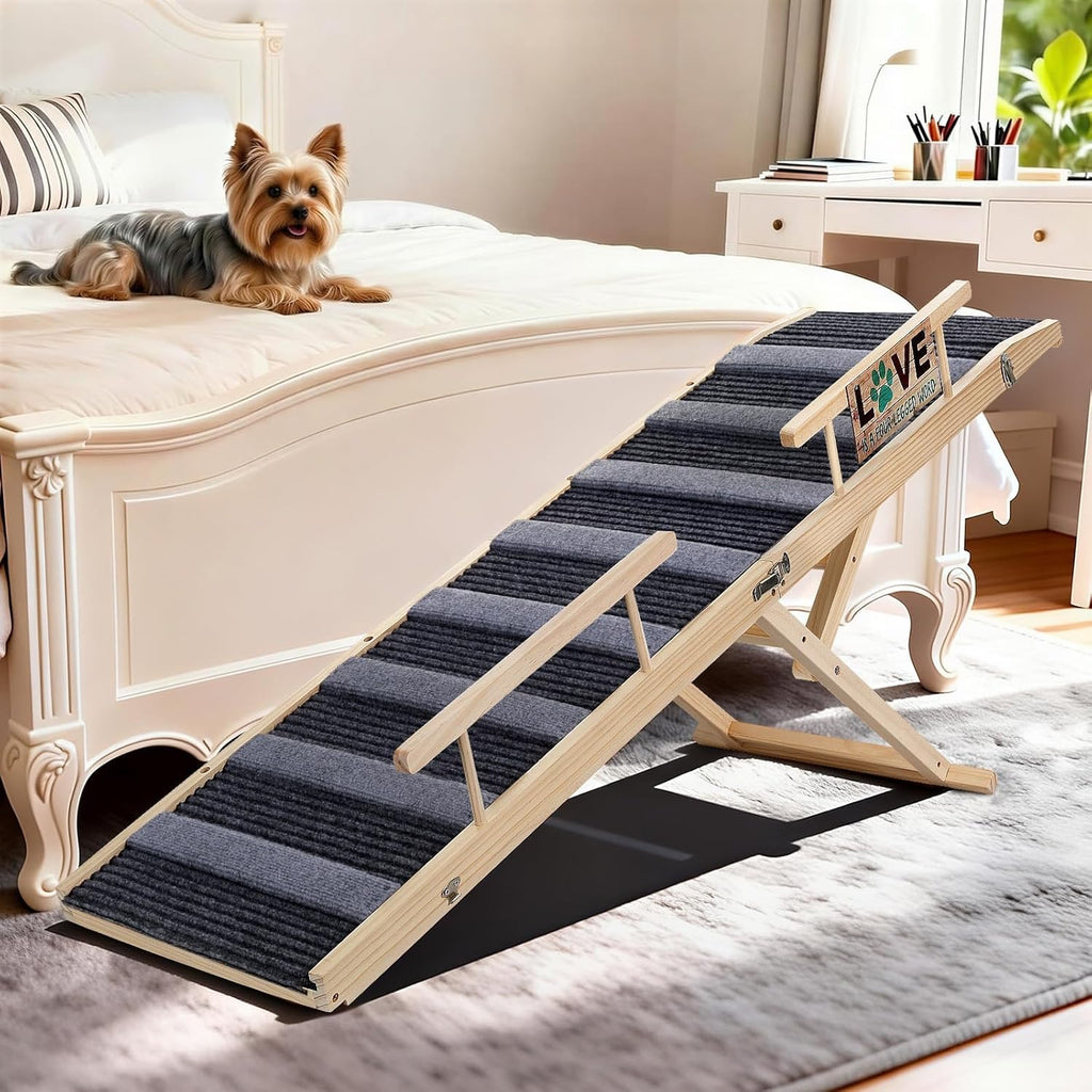 Pawaboo Dog Ramp for Small Dog, 57'' Foldable Dog Ramp for Bed, 5 Adju