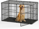 Pawaboo Heavy Duty Dog Crate, 56 inch Large Metal Dog Cage, Thickened Anti-bite Dogs Kennel with Mat, Dogs Playpen with Secure Top, Pet Cage Crate with Lock Door, Black