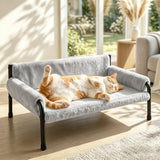Pawaboo Elevated Cat Couch Bed for Indoor Cats, Sturdy Metal Frame Cat Sofa | Cat Bed Furniture with Removable Washable Cover, Reclined Backrest, Fluffy Raised Pet Sofa Kitten Hammock Chair Home, Gray