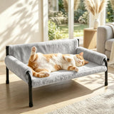 Pawaboo Elevated Cat Couch Bed for Indoor Cats, Sturdy Metal Frame Cat Bed Furniture with Removable Washable Cover, Reclined Backrest, Fluffy Raised Pet Sofa Kitten Hammock Chair for Home, Gray