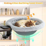 Pawaboo Cat Desk Bed, Sunken Cats Hammock with Steel Clamp Hold up to 40lbs, One-click Foldable Cat Side Table Beds with Soft Plush, Reversible & Washable Hanging Cats Bed for Game Office Home Desktop