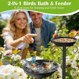 Pawaboo Bird Bath for Outside, 47in Metal Freestanding Birdbaths & Birdfeeder, Bird Feeder Bowl and 2 Birds Bath Bowls, 5-Pronged Base Birds Baths Feeder Stand for Outdoors Garden Yard Lawn Decor