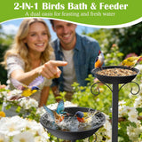 Pawaboo Bird Bath for Outside, 47in Metal Freestanding Birdbaths & Birdfeeder, Bird Feeder Bowl and 2 Birds Bath Bowls, 5-Pronged Base Birds Baths Feeder Stand for Outdoors Garden Yard Lawn Decor