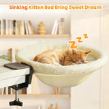 Pawaboo Cat Desk Bed, One-Click Foldable Cats Hammock up to 40lbs, Beige | Cat Side Table Beds with Soft Plush, Washable & Reversible Hanging Cats Bed with Steel Clamp for Office Home Game Desktop