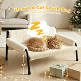 Pawaboo Elevated Cat Couch Bed for Indoor Cats, Sturdy Metal Frame Cat Sofa | Cat Bed Furniture with Removable Washable Cover, Reclined Backrest, Fluffy Raised Pet Sofa Kitten Hammock Chair Home, Beige