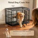Pawaboo 38 Inch Heavy Duty Dog Crate, Indestructible and Escape Proof Dog Cage with Rustproof Coating, 0.5 Inch Iron Tube Thickened Dogs Kennel for High Anxiety Dogs, Lockable Door & Removable Tray