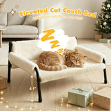 Pawaboo Elevated Cat Couch Bed for Indoor Cats, Sturdy Metal Frame Cat Bed Furniture with Removable Washable Cover, Reclined Backrest, Fluffy Raised Pet Sofa Kitten Hammock Chair for Home, Beige