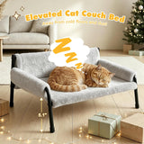 Pawaboo Elevated Cat Couch Bed for Indoor Cats, Sturdy Metal Frame Cat Bed Furniture with Removable Washable Cover, Reclined Backrest, Fluffy Raised Pet Sofa Kitten Hammock Chair for Home, Gray