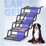 Extra Wide Dog Stairs for Car, Foldable Dog Ramps for Car with Non Slip Surface & Reflective Tape, Heavy Duty Dogs Steps for Cars, SUV, Truck, 300lbs Capacity, 14"-35" Adjustable Height