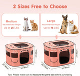 Dog Playpen, Portable Pet Cat PlayPen, 600D Oxford Dog Kennel Tent Crate, Waterproof&Breathable, Indoor Outdoor Travel Camping for Medium/Large Breed with Carrying Case+Bowl(M), Light Pink Flowers