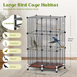 Pawaboo Bird Cage, 24.2''L x 16''W x 41''H Flight Cage with Slide-Out Tray, Waterer & Feeder, 360° Movable Metal Breeding Bird Cages with Stand & Perch for Parrot Parakeets Cockatiel Lovebird Finch