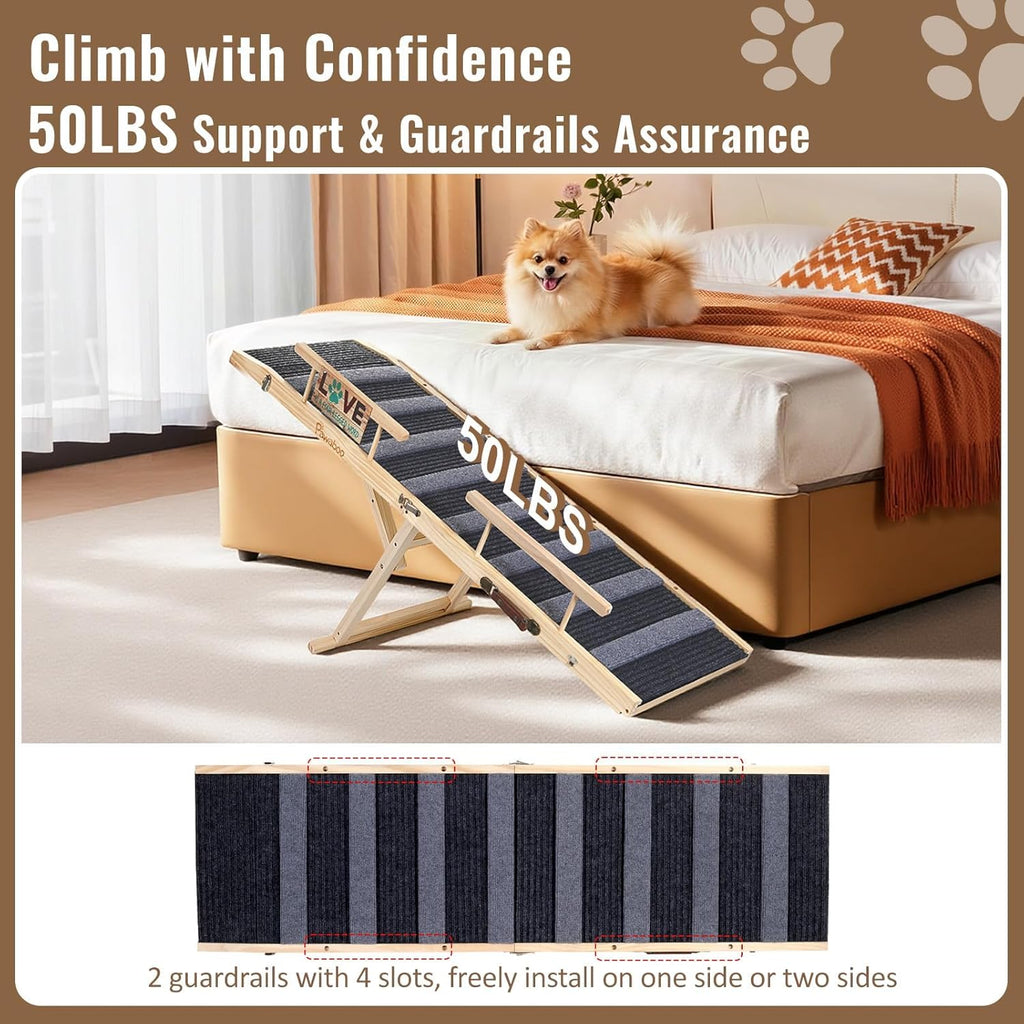 Pawaboo Dog Ramp for Small Dog, 57'' Foldable Dog Ramp for Bed, 5 Adju