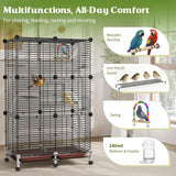 Pawaboo Bird Cage, 24.2''L x 16''W x 41''H Flight Cage with Slide-Out Tray, Waterer & Feeder, 360° Movable Metal Breeding Bird Cages with Stand & Perch for Parrot Parakeets Cockatiel Lovebird Finch
