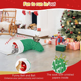 Pawaboo Cat Tunnel Christmas Sock with Bell Balls, Upgraded 2 Way Cat Tunnel Interactive Toy for Christmas, Pet Xmas Stocking with Crinkle Paper & Strong Spring-steel Frame for Cats Kitten Kitty,Green