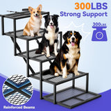 Extra Wide Dog Stairs for Car, Foldable Dog Ramps for Car with Non Slip Surface & Reflective Tape, Heavy Duty Dogs Steps for Cars, SUV, Truck, 300lbs Capacity, 14"-35" Adjustable Height