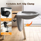 Pawaboo Foldable Cat Desk Bed, Sunken Hanging Cats Bed with Steel Clamp, 40lbs Load Bearing Reversible Plush Cats Hammock, One-Click Fold Cat Side Table Beds Washable for Game Office Home Desktop