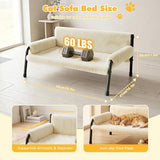 Pawaboo Elevated Cat Couch Bed for Indoor Cats, Sturdy Metal Frame Cat Bed Furniture with Removable Washable Cover, Reclined Backrest, Fluffy Raised Pet Sofa Kitten Hammock Chair for Home, Beige
