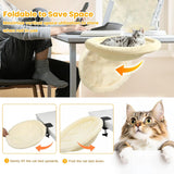 Pawaboo Cat Desk Bed, One-Click Foldable Sunken Cats Hammock up to 40lbs | Cat Side Table Beds with Soft Plush, Washable & Reversible Hanging Cats Bed with Steel Clamp for Office Home Game Desktop