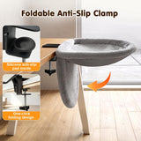 Pawaboo Foldable Cat Desk Bed, Sunken Hanging Cats Bed with Steel Clamp, 40lbs Load Bearing Reversible Plush Cats Hammock, One-Click Fold Cat Side Table Beds Washable for Game Office Home Desktop