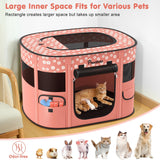 Dog Playpen, Portable Pet Cat PlayPen, 600D Oxford Dog Kennel Tent Crate, Waterproof&Breathable, Indoor Outdoor Travel Camping for Medium/Large Breed with Carrying Case+Bowl(M), Light Pink Flowers