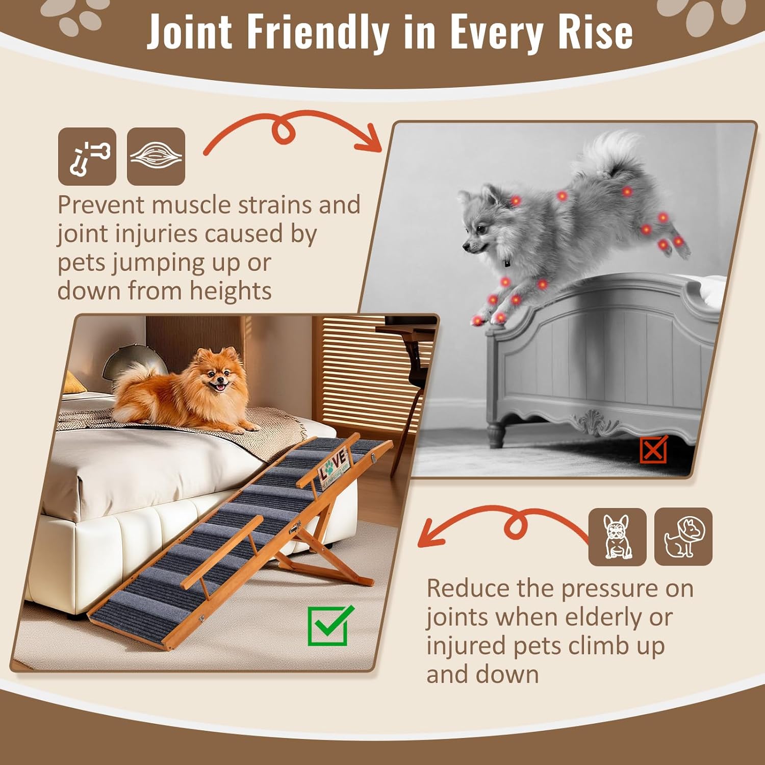 Stable Ramp Pawaboo Dog Ramp for Small Dog, 57'' Foldable Dog Ramp for Bed, 5 Adju