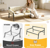 Pawaboo Elevated Cat Couch Bed for Indoor Cats, Sturdy Metal Frame Cat Bed Furniture with Removable Washable Cover, Reclined Backrest, Fluffy Raised Pet Sofa Kitten Hammock Chair for Home, Beige
