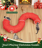 Pawaboo Cat Tunnel Bed Under Christmas Tree 35.4'', Decorative Christmas Style Kitty Tube Tunnel with Toy Ball, Christmas Cat Toy Circle Tunnel (Red Star)