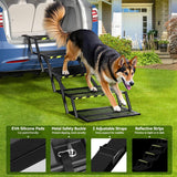 Extra Wide Dog Stairs for Car, Foldable Dog Ramps for Car with Non Slip Surface & Reflective Tape, Heavy Duty Dogs Steps for Cars, SUV, Truck, 300lbs Capacity, 14"-35" Adjustable Height