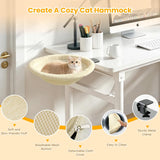 Pawaboo Cat Desk Bed, One-Click Foldable Cats Hammock up to 40lbs, Beige | Cat Side Table Beds with Soft Plush, Washable & Reversible Hanging Cats Bed with Steel Clamp for Office Home Game Desktop