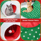 Pawaboo Cat Tunnel Christmas Sock with Bell Balls, Upgraded 2 Way Cat Tunnel Interactive Toy for Christmas, Pet Xmas Stocking with Crinkle Paper & Strong Spring-steel Frame for Cats Kitten Kitty,Green