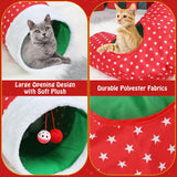 Pawaboo Cat Tunnel Christmas Sock with Bell Balls, Upgraded 2 Way Cat Tunnel Interactive Toy for Christmas, Pet Xmas Stocking with Crinkle Paper & Strong Spring-Steel Frame for Cat Kitten Kitty, Red