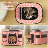 Dog Playpen, Portable Pet Cat PlayPen, 600D Oxford Dog Kennel Tent Crate, Waterproof&Breathable, Indoor Outdoor Travel Camping for Medium/Large Breed with Carrying Case+Bowl(M), Light Pink Flowers