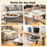 Pawaboo Foldable Cat Desk Bed, Sunken Hanging Cats Bed with Steel Clamp, 40lbs Load Bearing Reversible Plush Cats Hammock, One-Click Fold Cat Side Table Beds Washable for Game Office Home Desktop
