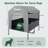 Pawaboo 47'' XL Dog House Outdoor for Medium Large Breeds, Weatherproof Large Dog Shelter, Elevated Dogs Bed & Breathable Mesh Windows, Larges Dogs Houses Outdoor/Indoor for All Seasons, Grey
