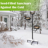 Pawaboo Bird Bath for Outside, 47in Metal Freestanding Birdbaths & Birdfeeder, Bird Feeder Bowl and 2 Birds Bath Bowls, 5-Pronged Base Birds Baths Feeder Stand