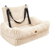 Pawaboo Dog Car Seat Bed, Memory Foam Booster for Medium/Large Dogs, Beige