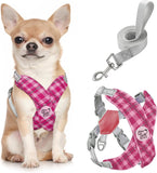 Pawaboo Small Dog Harness and Leash Set, Puppy Harness X-Frame No Pull No Choke, Dog Vest Harness Adjustable for Small Medium Sized Dogs,Soft Breathable Pet Harness for Walking Outing, S, Pink Plaid