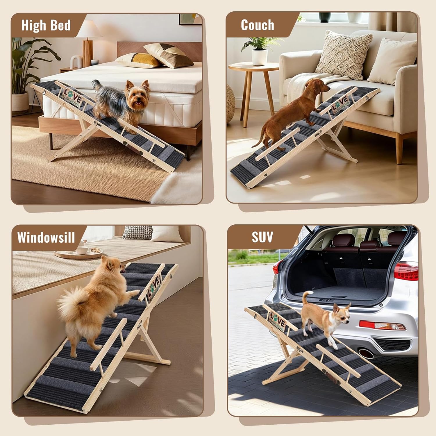 Pawaboo Dog Ramp for Small Dog, 57'' Foldable Dog Ramp for Bed, 5 Adju