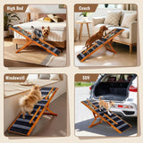 Pawaboo 2026 Upgraded Dog Ramp, Foldable Dog Ramp for Bed Couch, 5 Adjustable Height from 19.7" to 30", 57" Pet Steps with Dogs Tag & Safety Side Rails, Walnut