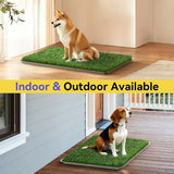 Pawaboo Stainless Steel Dog Grass Pad with Tray, 28'' x 20'' Dog Litter Box with 2pcs Reusable Artificial Grass Mats, Puppy Potty Tray with Washable Pee Pad, Silver + Green