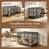 Pawaboo 38 Inch Heavy Duty Dog Crate, Indestructible and Escape Proof Dog Cage with Rustproof Coating, 0.5 Inch Iron Tube Thickened Dogs Kennel for High Anxiety Dogs, Lockable Door & Removable Tray