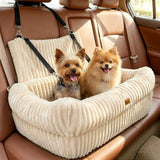 Pawaboo Dog Car Seat Bed, Memory Foam Booster for Medium/Large Dogs, Beige
